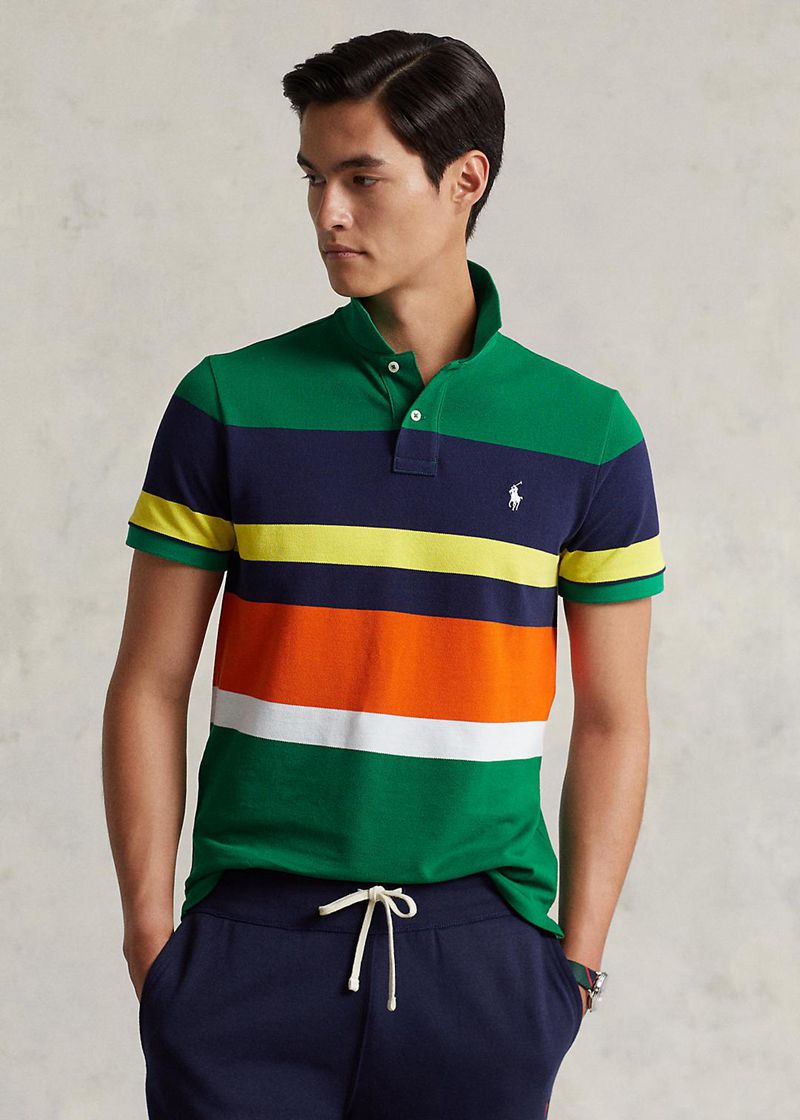 Poleras Polo Polo Ralph Lauren Hombre Custom Slim Fit Striped Mesh Chile Verde KHRTL-7230